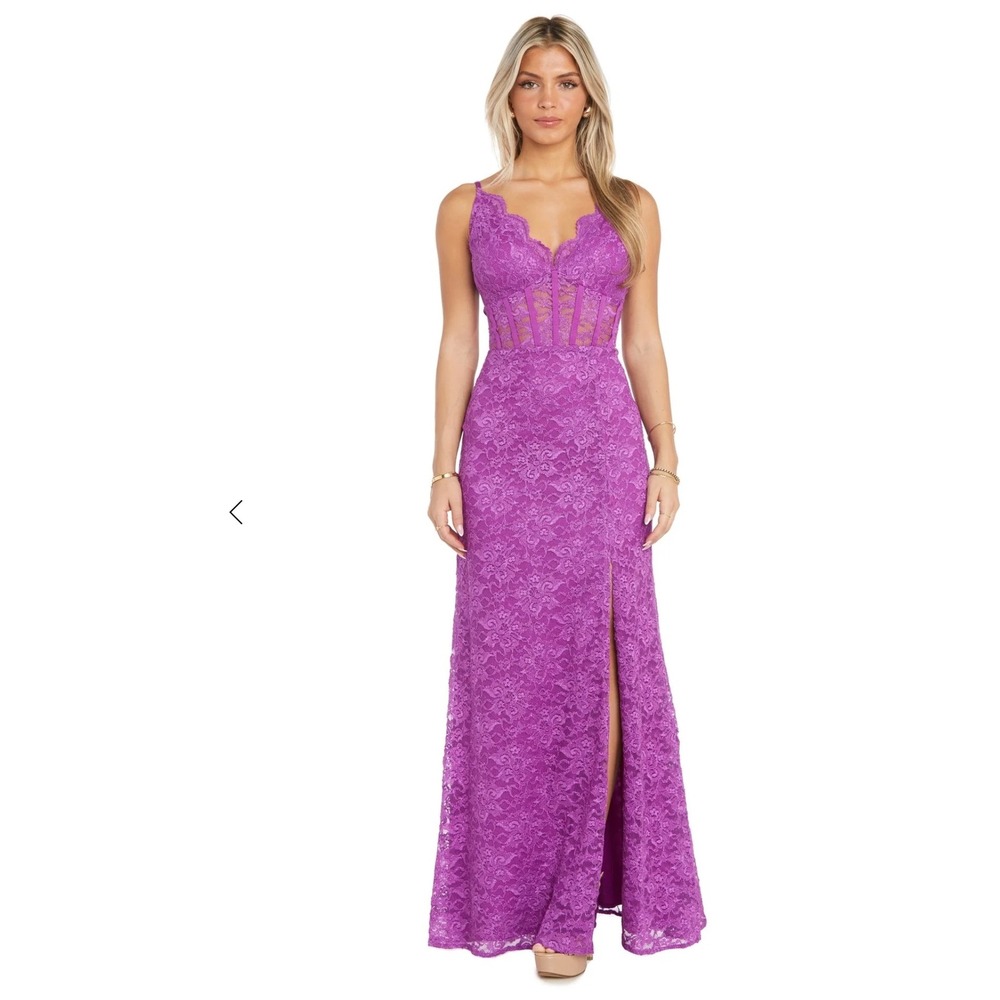 Nightway Magenta Floral Lace Corset Bodice Formal Gown Plus Size 18W New